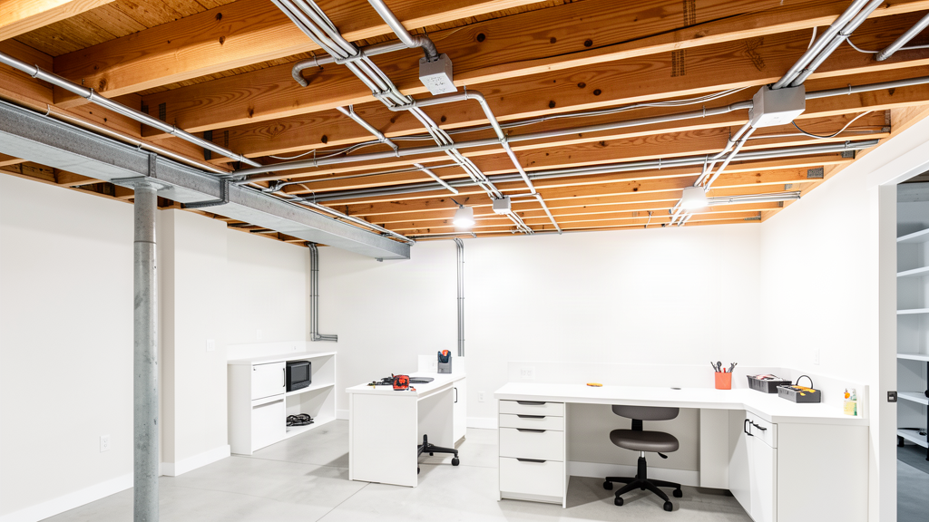 Same basement rewired with bright modern conduit