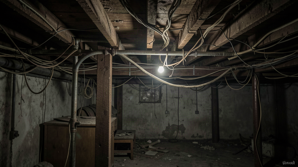 Dim basement with old knob-and-tube wiring