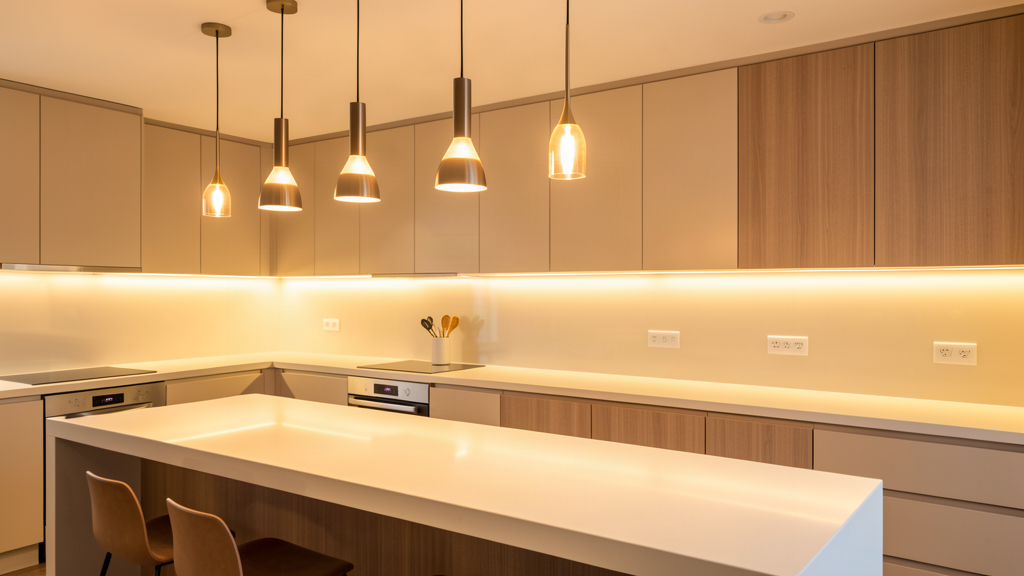 Finished modern kitchen wiring, clean and bright